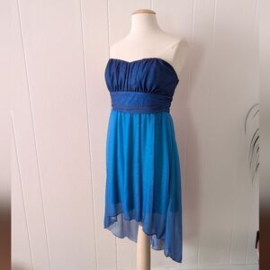 Vintage Y2K Blue High-Low Sparkle Strapless Dress Size 13